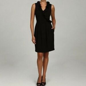 Marc New York Andrew Marc Black Fitted Waist Ruffled Neckline Dress - Size 2